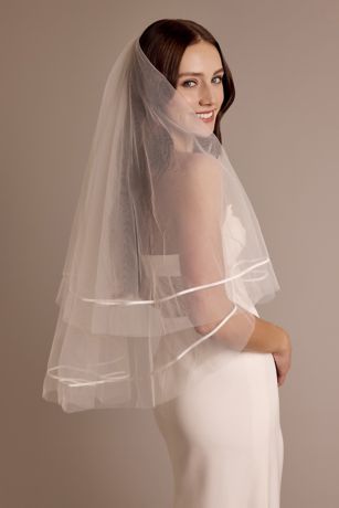Two-Tier Mid-Length Tulle Veil with Satin Trim | David's Bridal